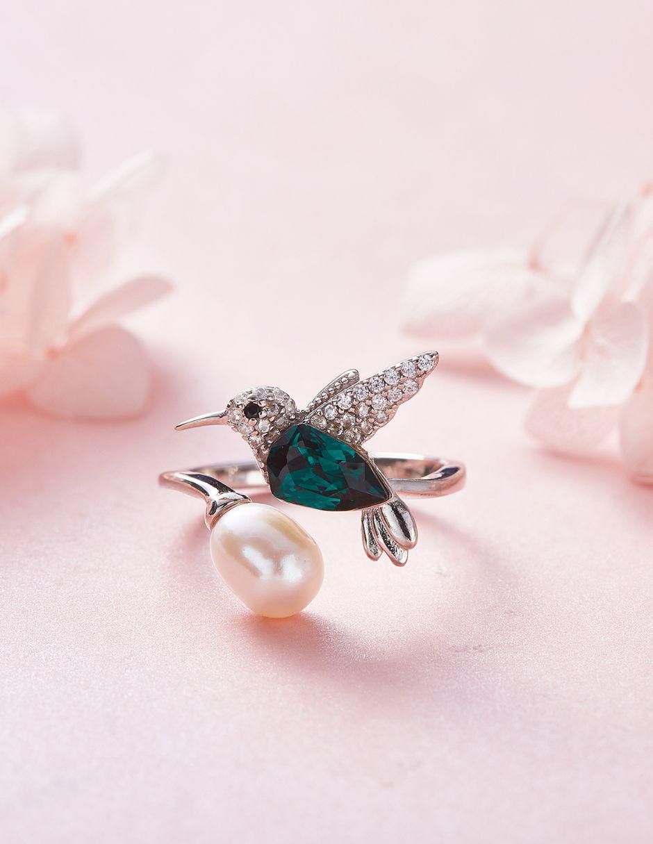 Anillo de colibrí swarovski baño de rodio 2