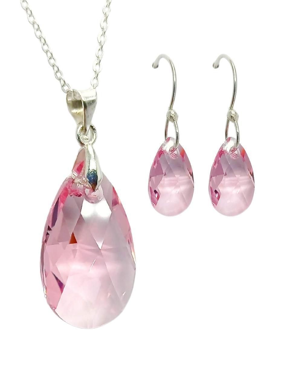 Aretes y collar de hoja Leaves de plata p 925 cristal