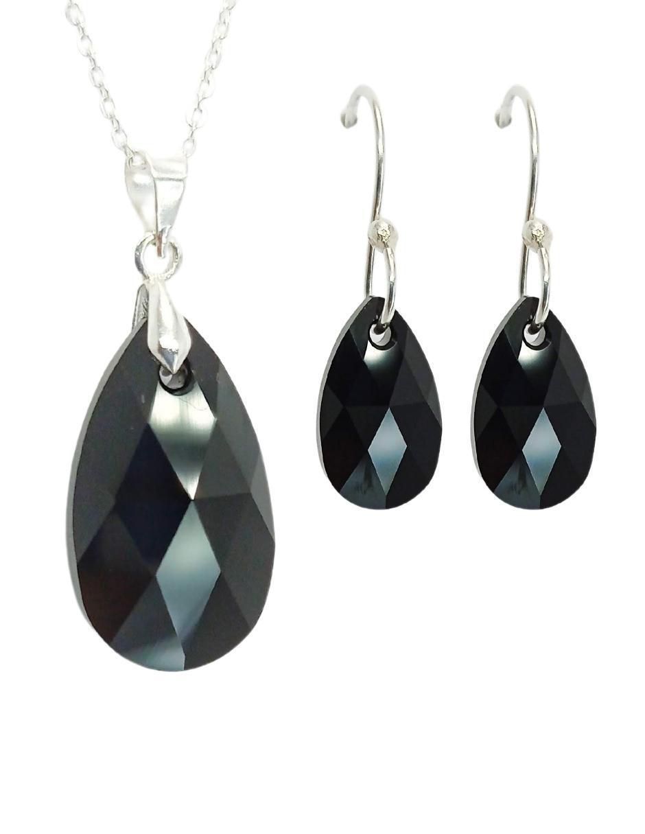 Aretes y collar de hoja Leaves de plata p 925 cristal Aretes y collar de hoja Leaves de plata p 925 cristal