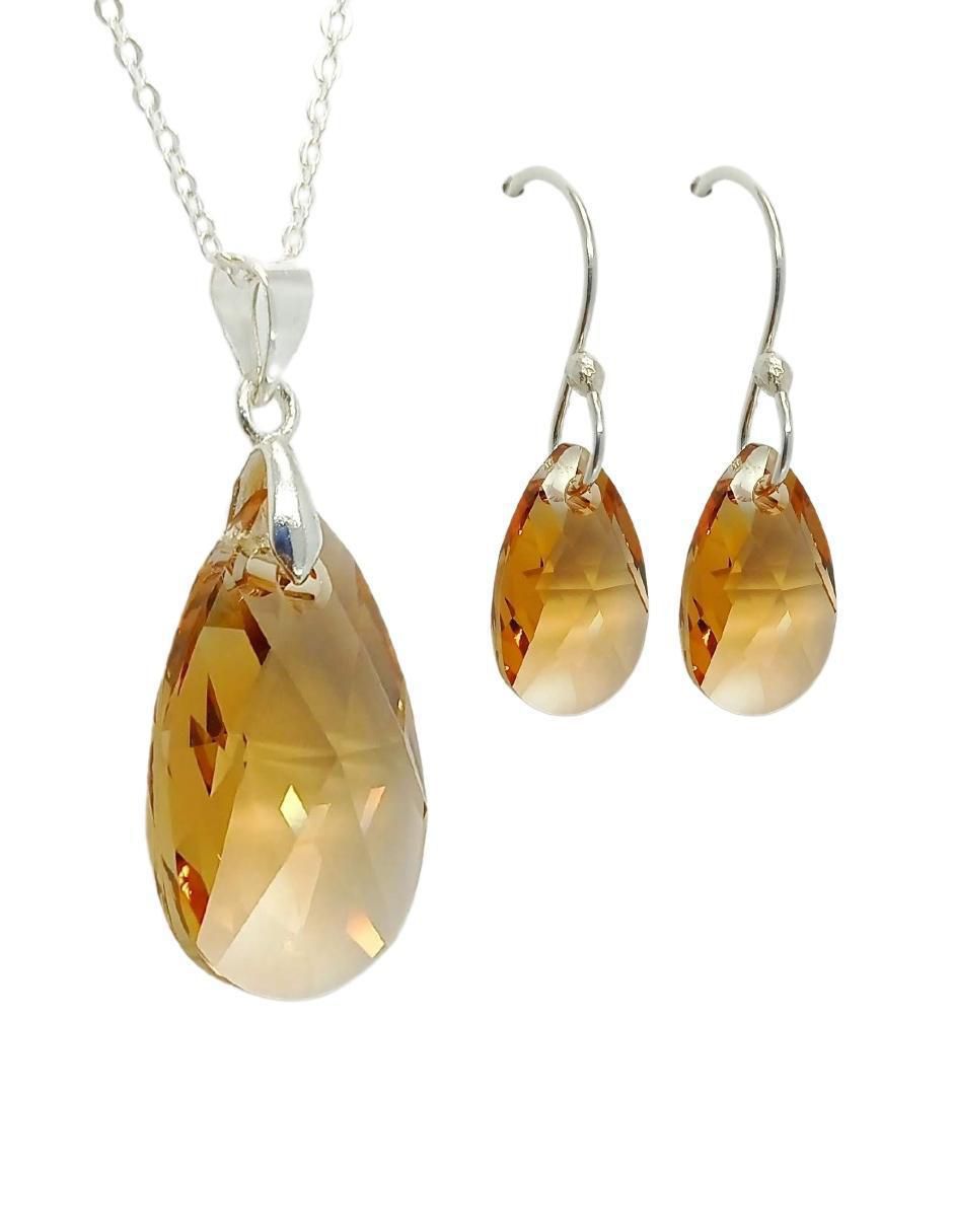Aretes y collar de hoja Leaves de plata p 925 cristal Aretes y collar de hoja Leaves de plata p 925 cristal