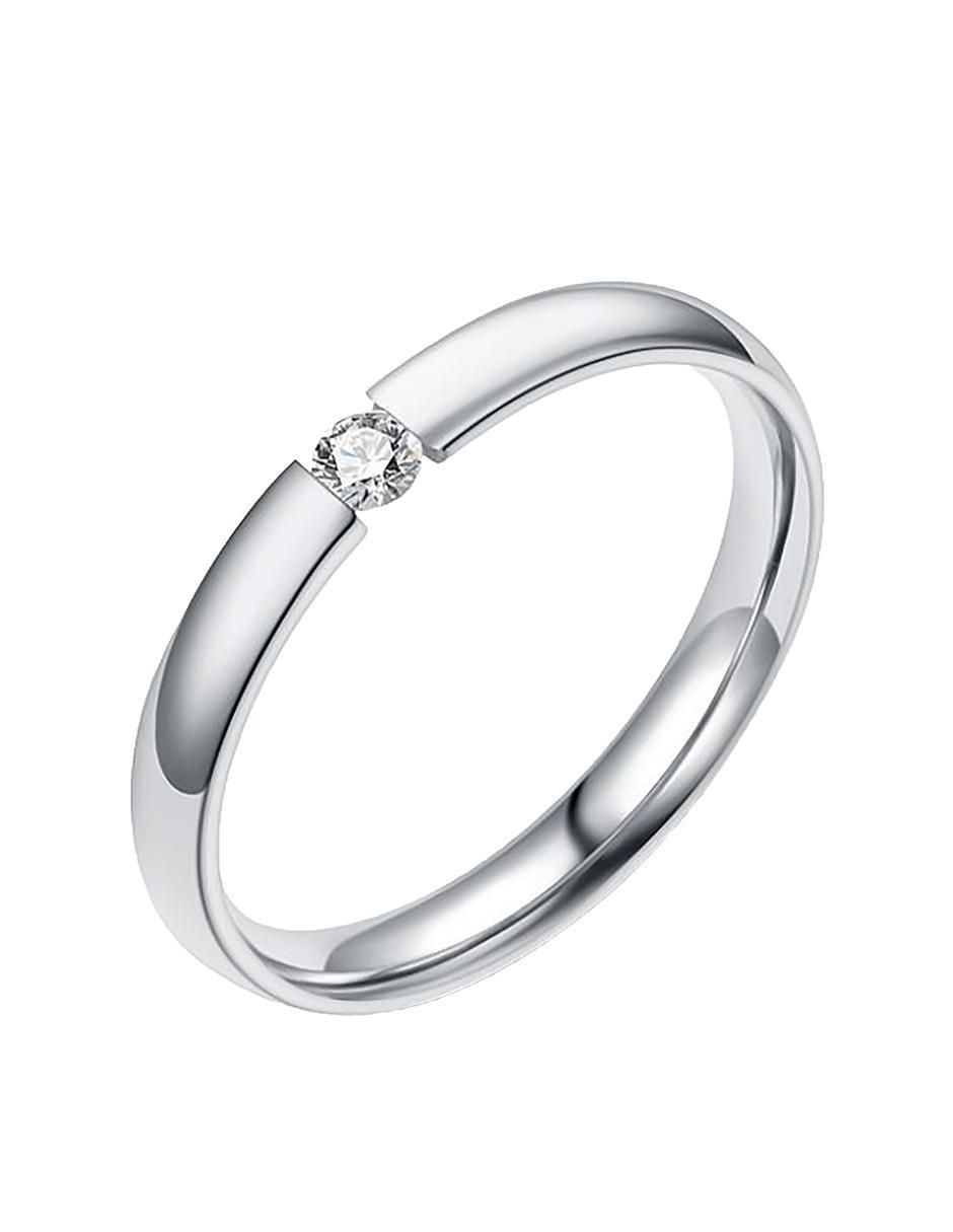 Anillo con gema redondo de plata zirconia brillante 1