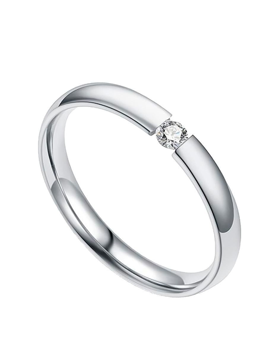 Anillo con gema redondo de plata zirconia brillante 5