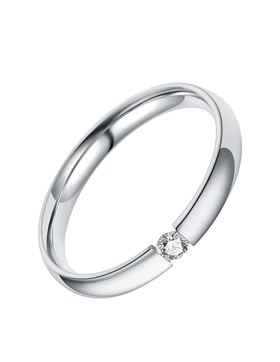 Anillo con gema redondo de plata zirconia brillante 3