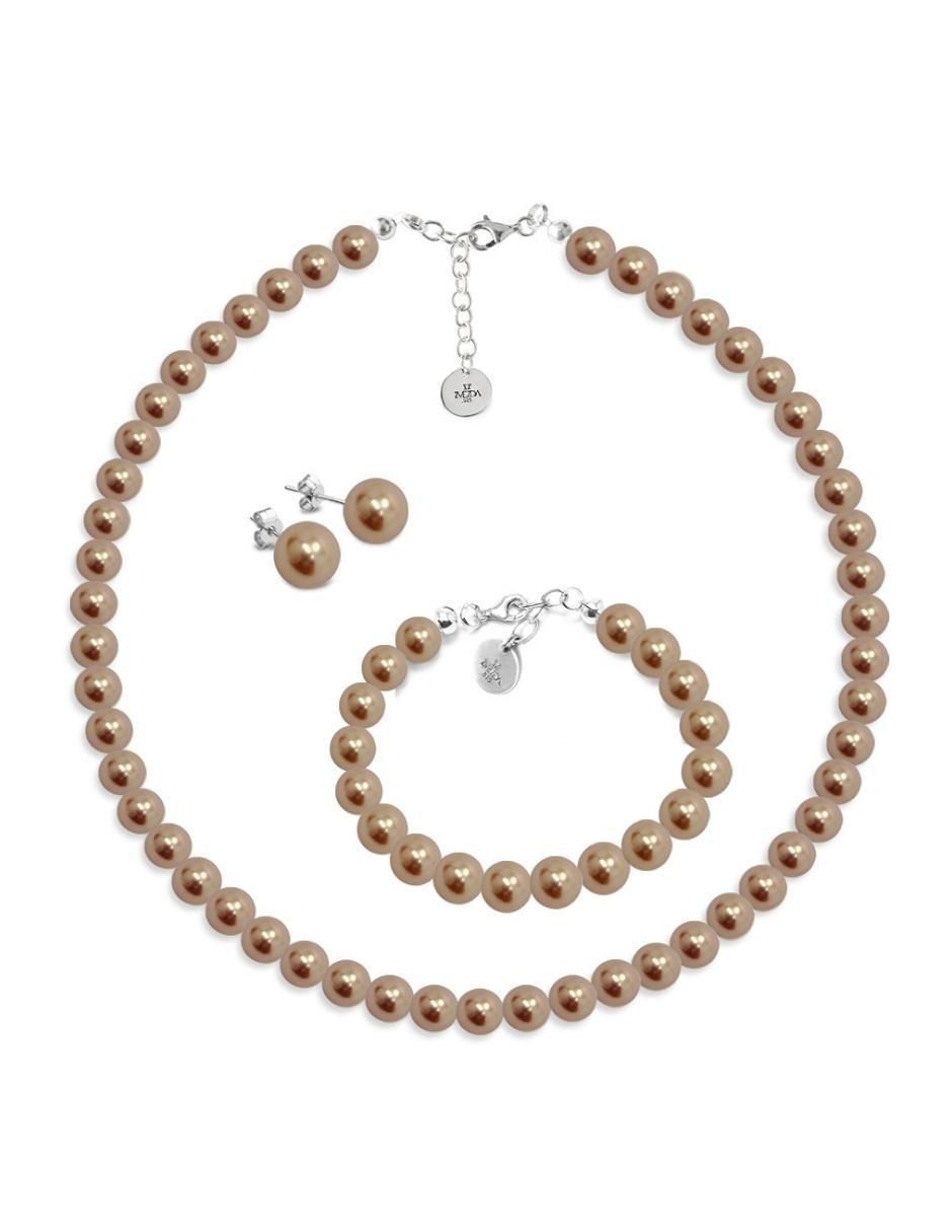 Aretes, collar y pulsera redonda Pearls de plata p 925 cristal