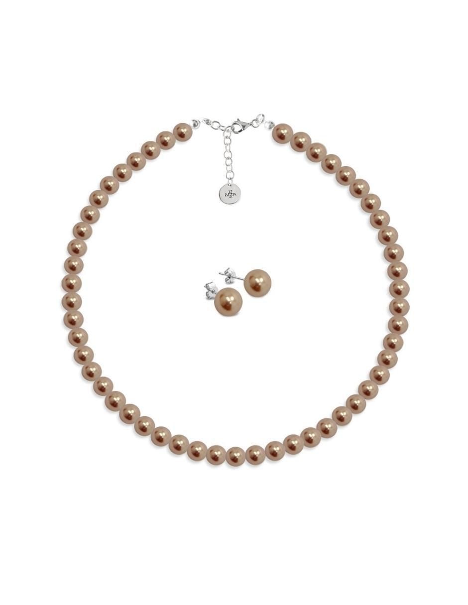 Aretes, collar y pulsera redonda Pearls de plata p 925 cristal 2