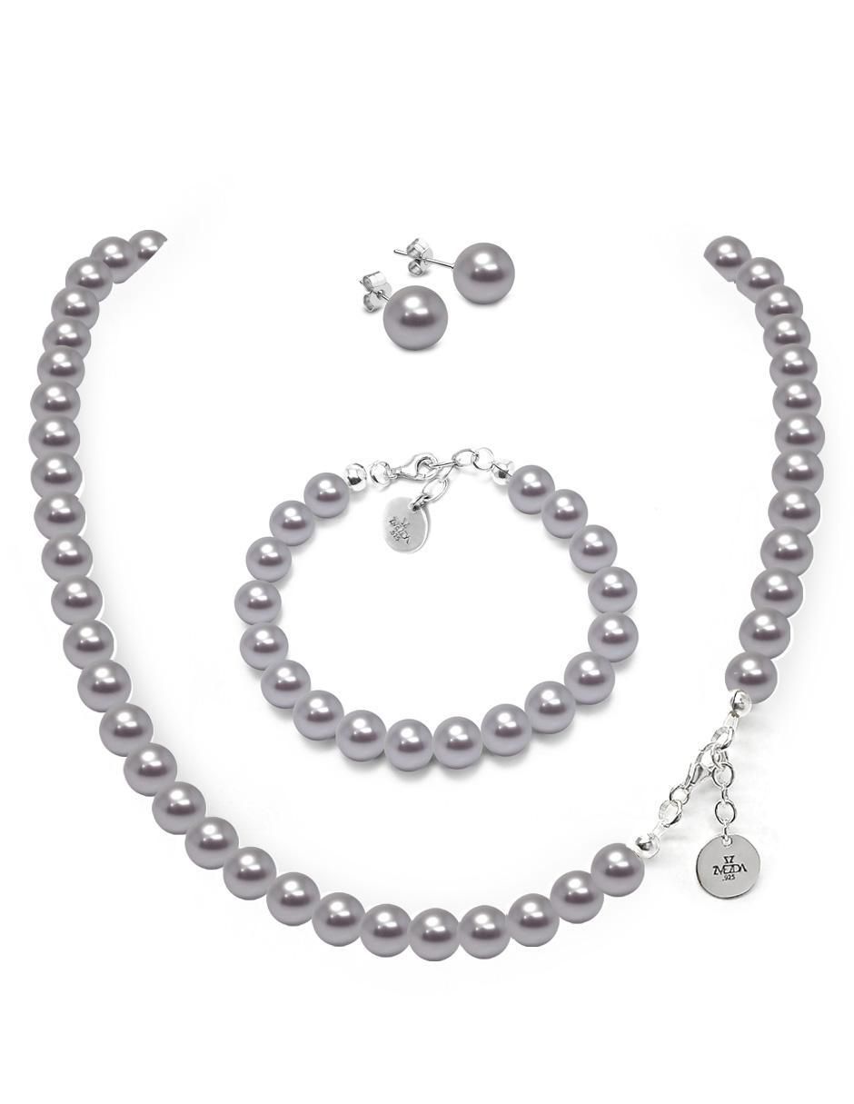 Aretes, collar y pulsera redonda Pearls de plata p 925 cristal 3