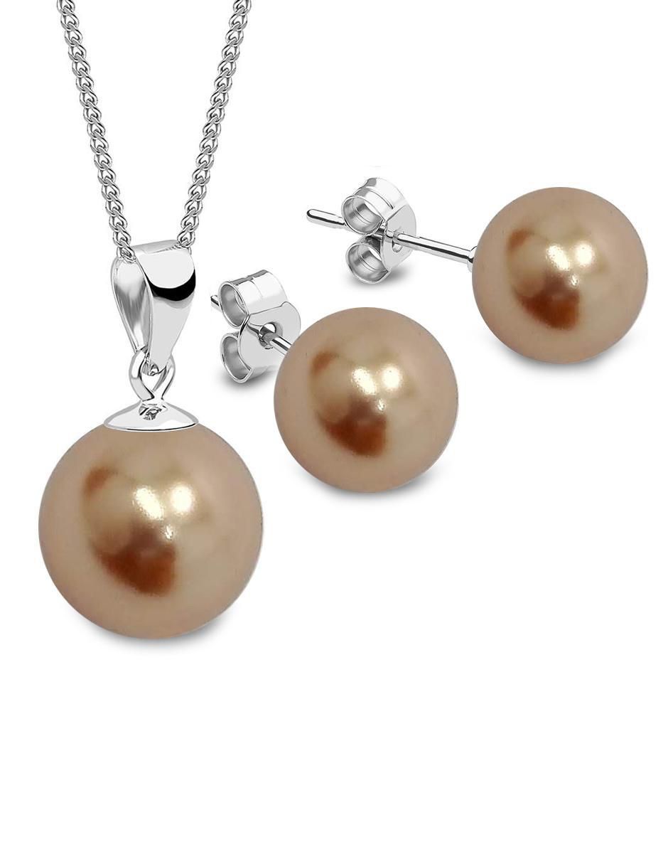 Aretes y collar redondo Pearls de plata p 925 swarovski