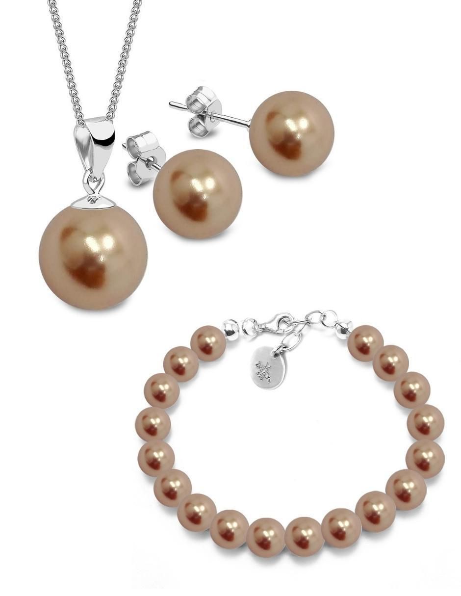Aretes, collar y pulsera redonda Pearls de plata p 925 swarovski