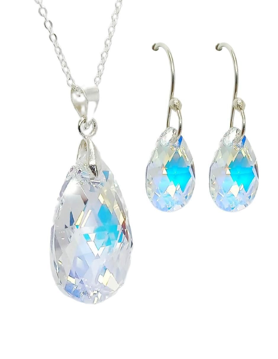 Aretes y collar de pera Pear de plata p 925 swarovski