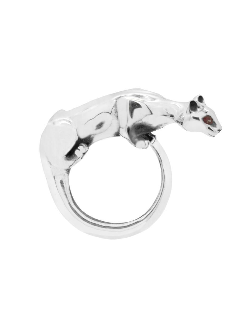 Anillo con gema de puma México Salvaje P 925 de plata rubí brillante