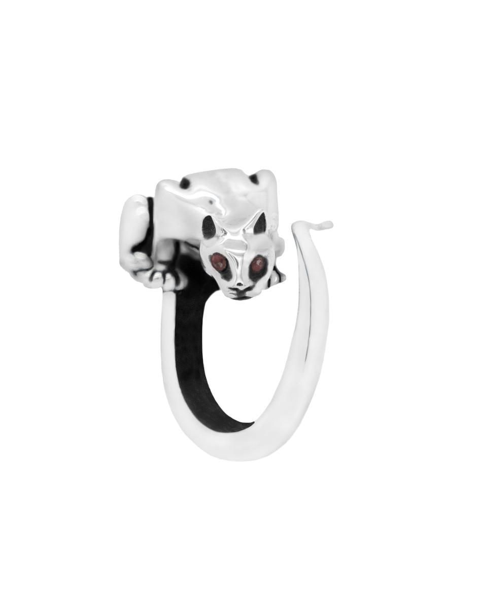 Anillo con gema de puma México Salvaje P 925 de plata rubí brillante