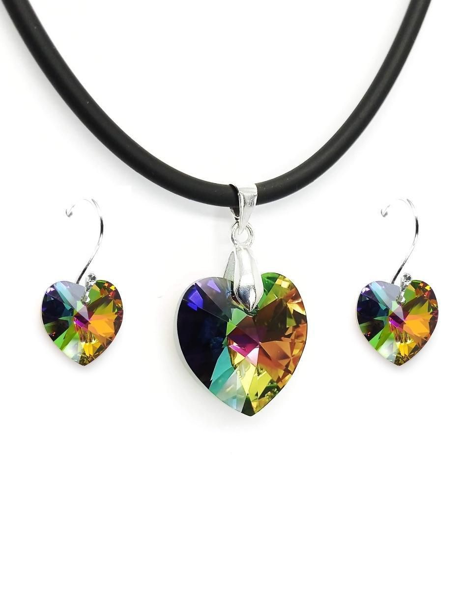 Aretes y collar de corazón Heart p 925 cristal Aretes y collar de corazón Heart p 925 cristal