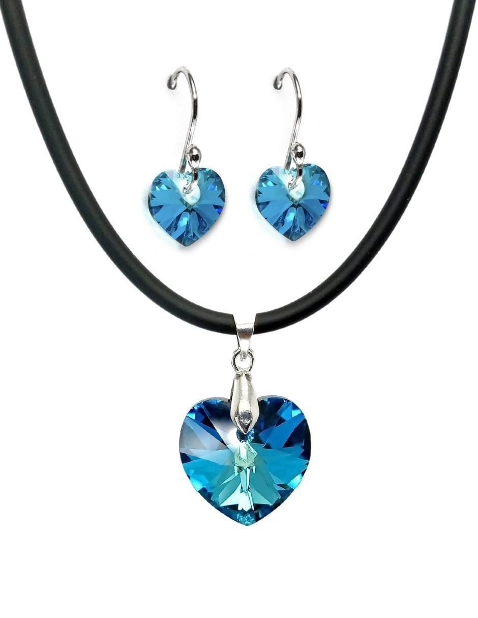 Aretes y collar de corazón Heart de plata p 925 cristal Aretes y collar de corazón Heart de plata p 925 cristal