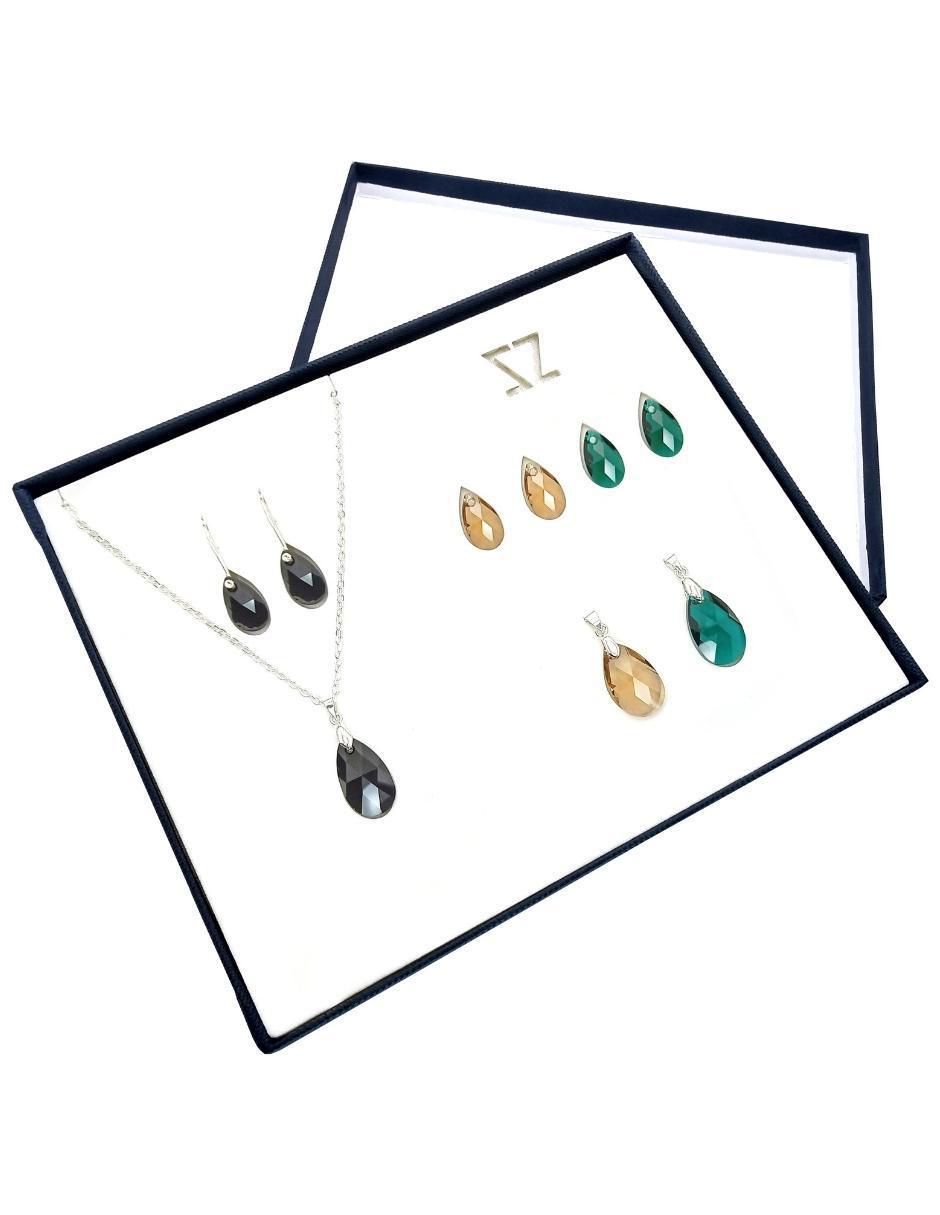 Aretes y collar de hoja Leaves de plata p 925 swarovski 2