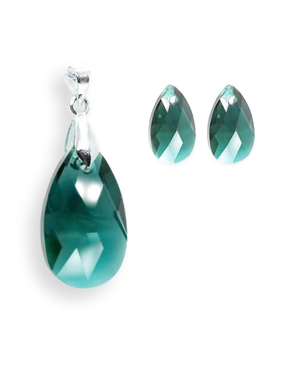 Aretes y collar de hoja Leaves de plata p 925 swarovski 4