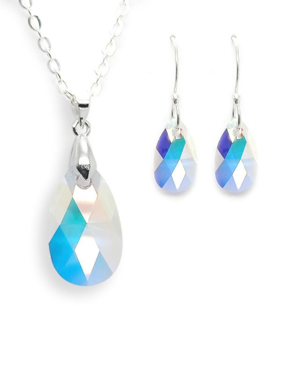 Aretes y collar de hoja Leaves de plata p 925 swarovski 3
