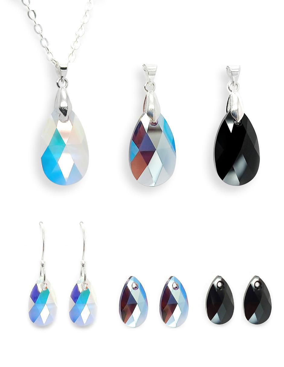 Aretes y collar de hoja Leaves de plata p 925 swarovski 1