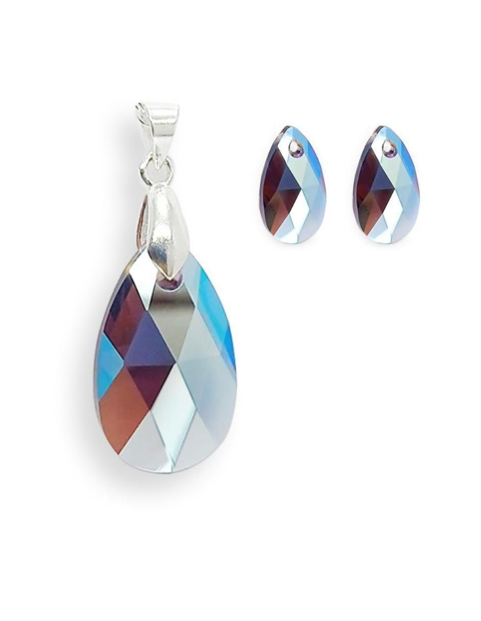 Aretes y collar de hoja Leaves de plata p 925 swarovski 2