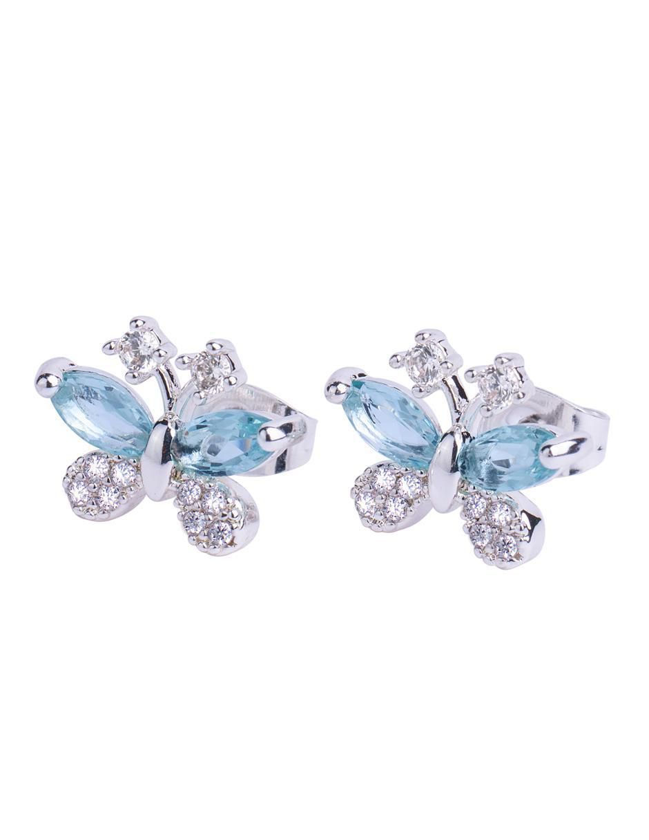 Broqueles de mariposa 14 K con acabado brillante zirconia cúbica 1