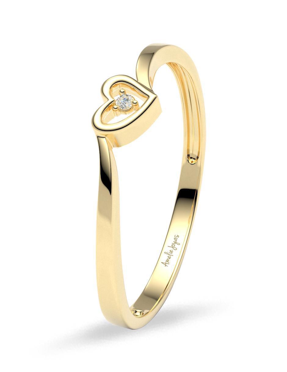 Anillo de corazón 14 k de oro zirconia pulido 5