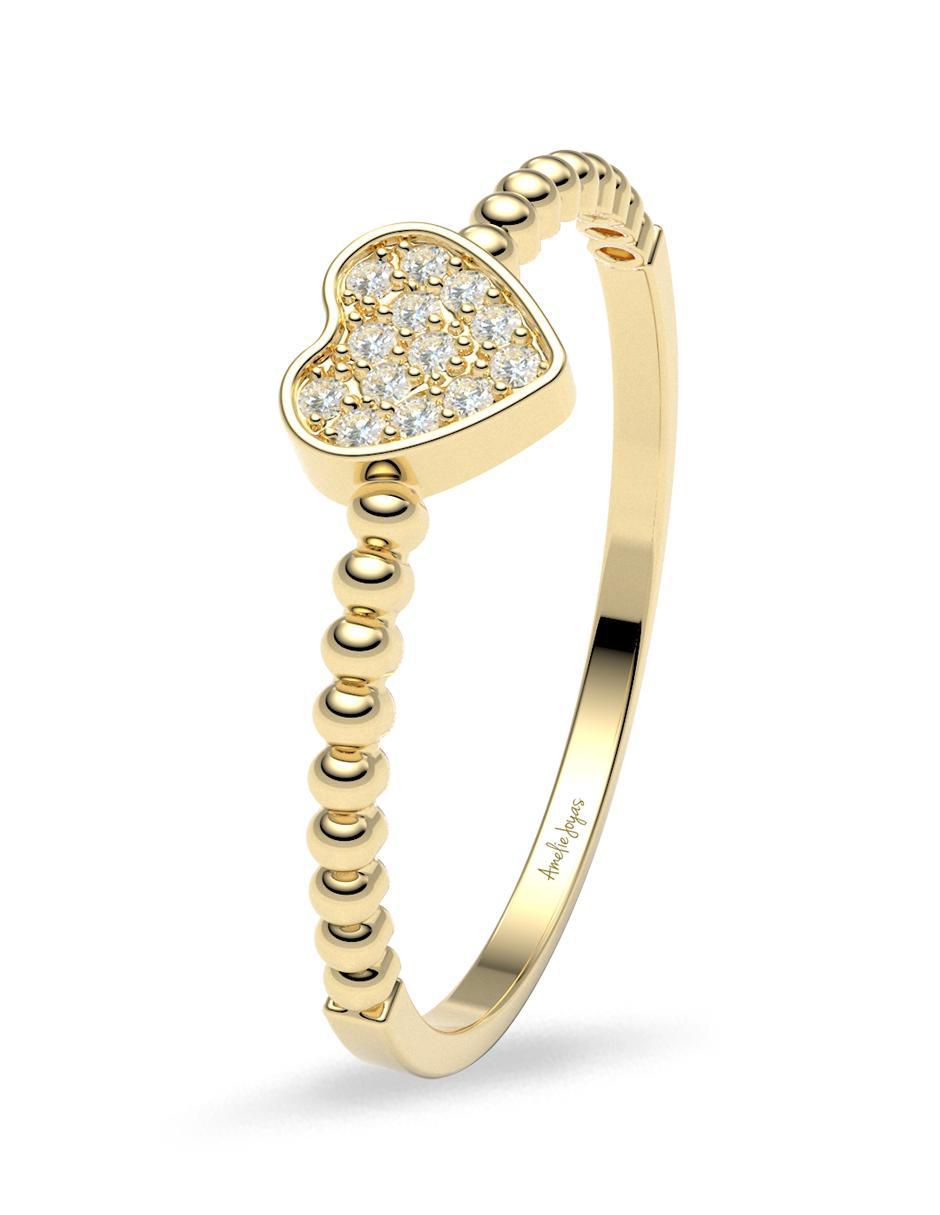 Anillo de corazón 14 k de oro zirconia brillante 5
