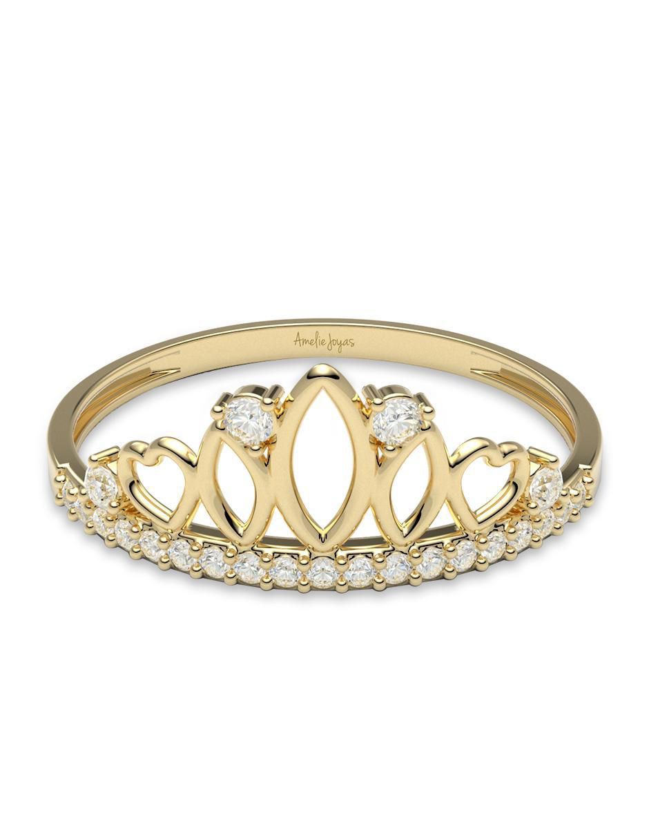 Anillo de corona 10 k de oro zirconia brillante