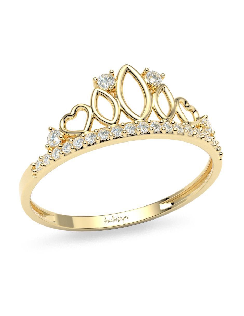 Anillo de corona 10 k de oro zirconia brillante