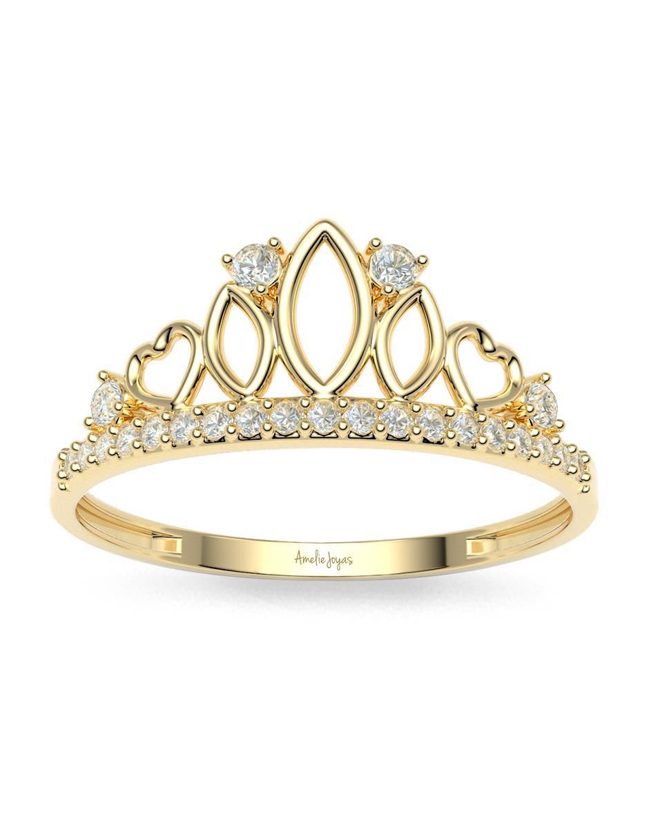 Anillo de corona 10 k de oro zirconia brillante