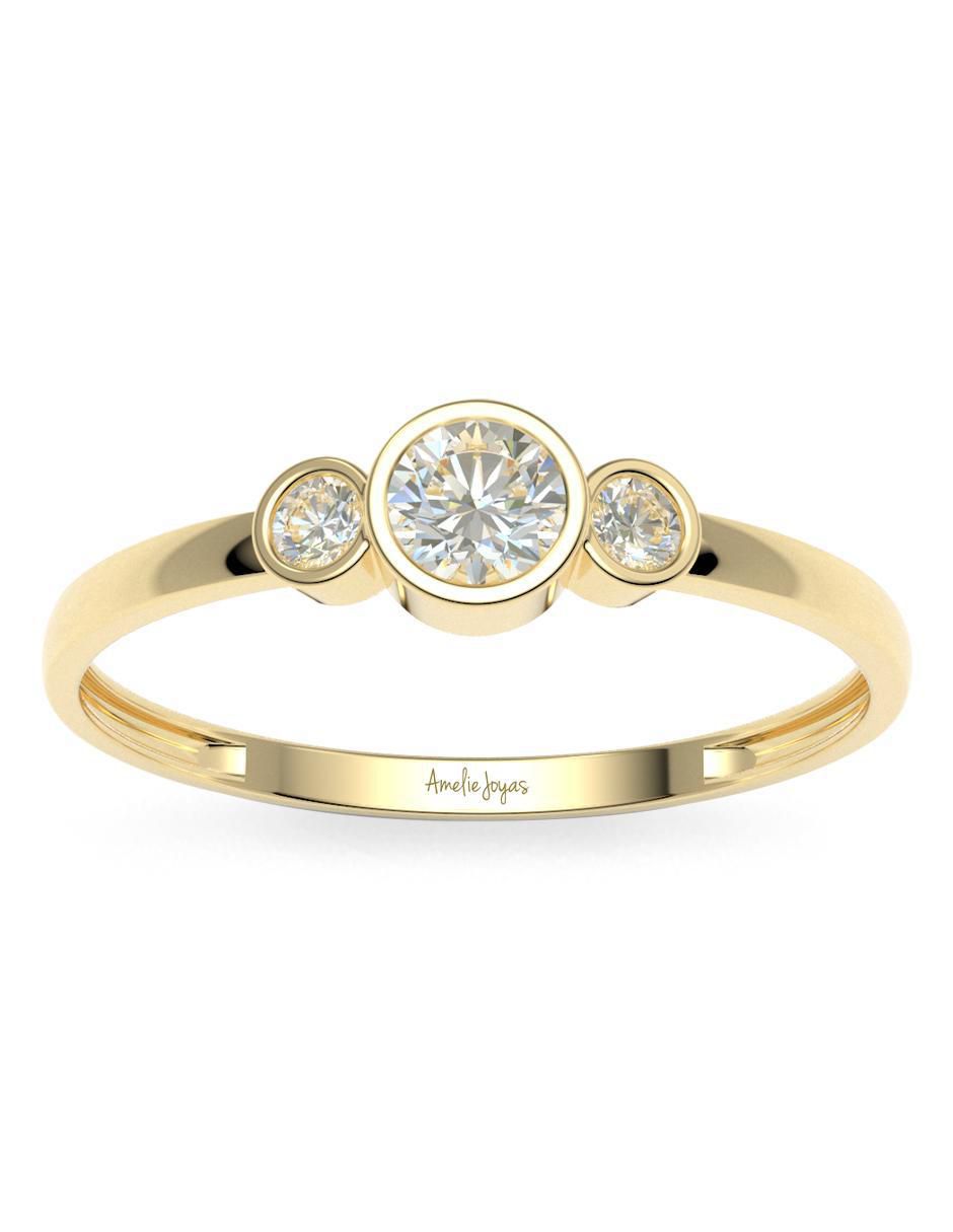 Anillo 10 k de oro zirconia brillante