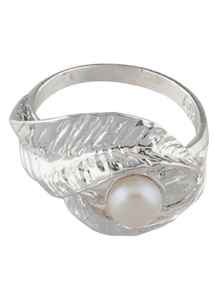 Anillo de hoja Flores de plata perla brillante Anillo de hoja Flores de plata perla brillante