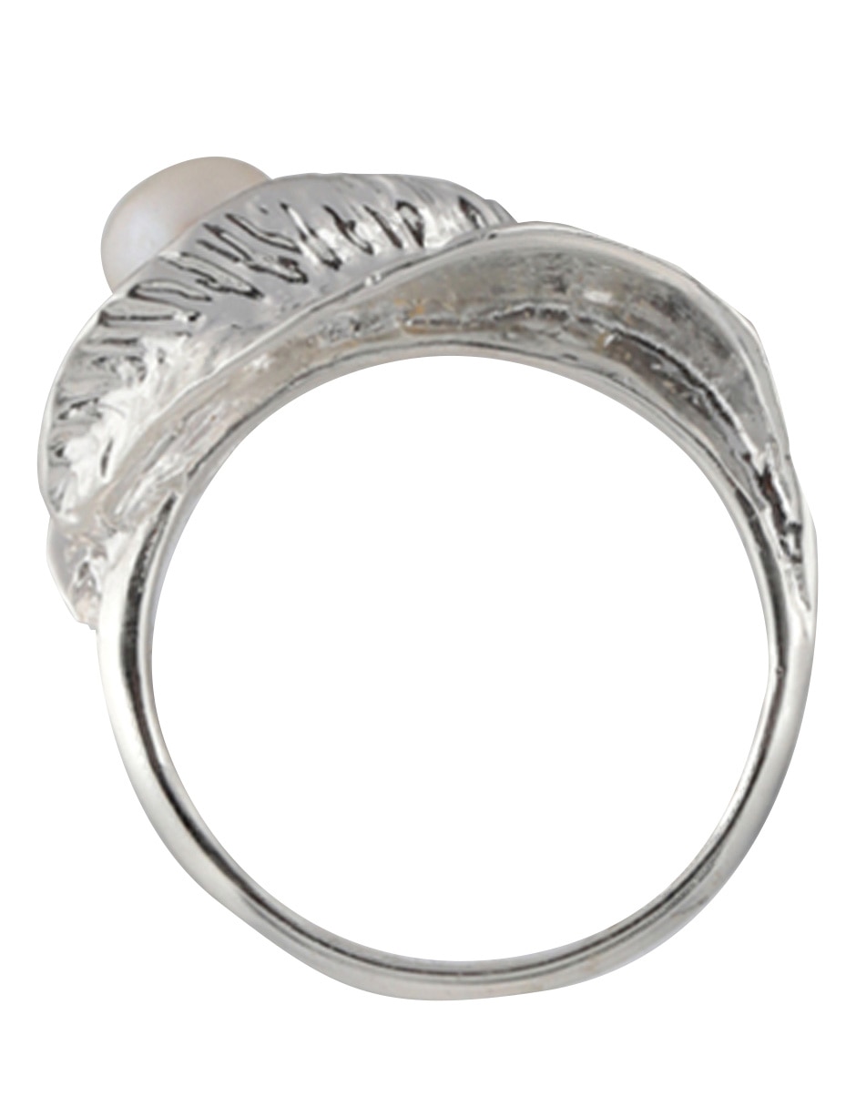 Anillo de hoja Flores de plata perla brillante 2