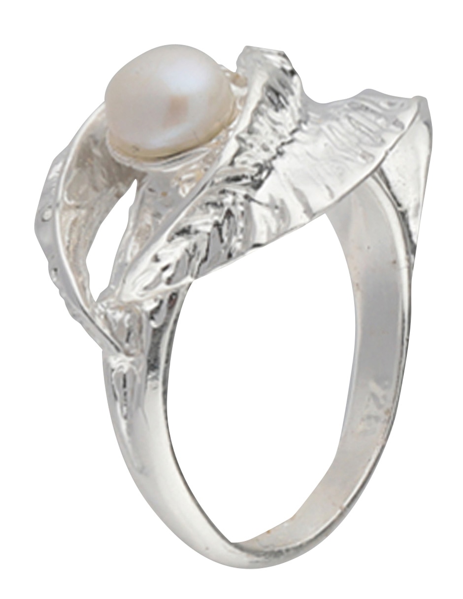 Anillo de hoja Flores de plata perla brillante 3
