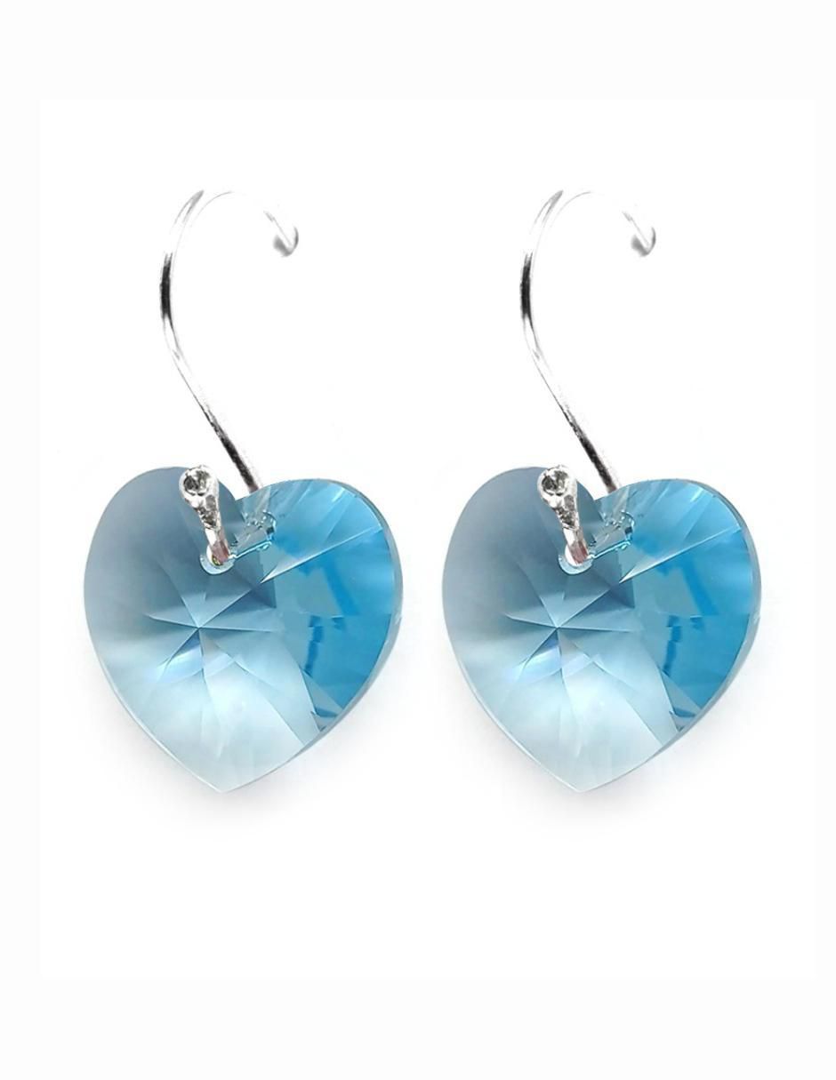Aretes de corazón de plata con acabado brillante cristal 2