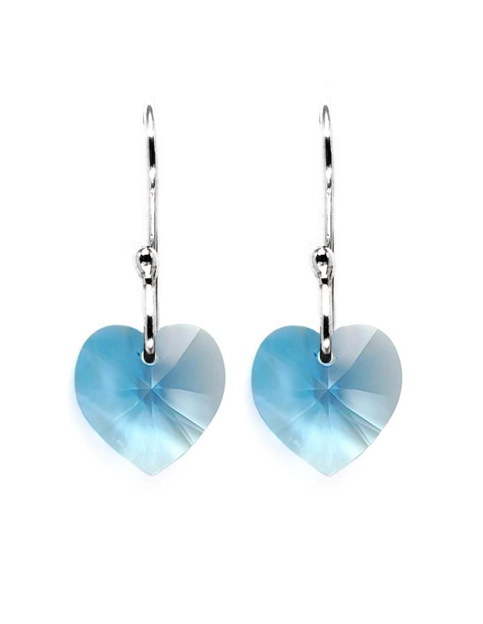 Aretes de corazón de plata con acabado brillante cristal 3
