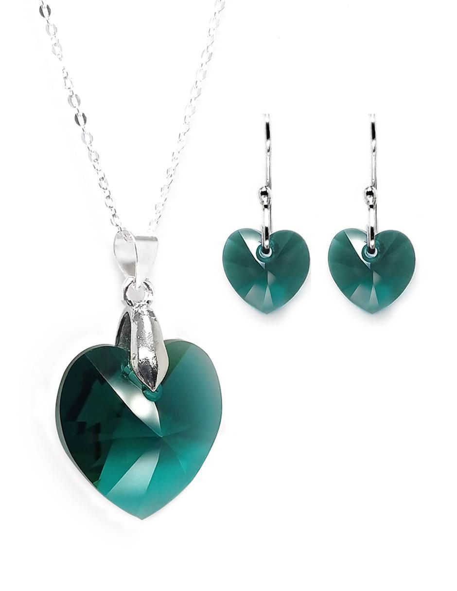 Aretes y collar de corazón Heart de plata p 925 cristal Aretes y collar de corazón Heart de plata p 925 cristal