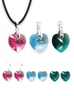 Aretes y collar de corazón Heart de plata p 925 cristal