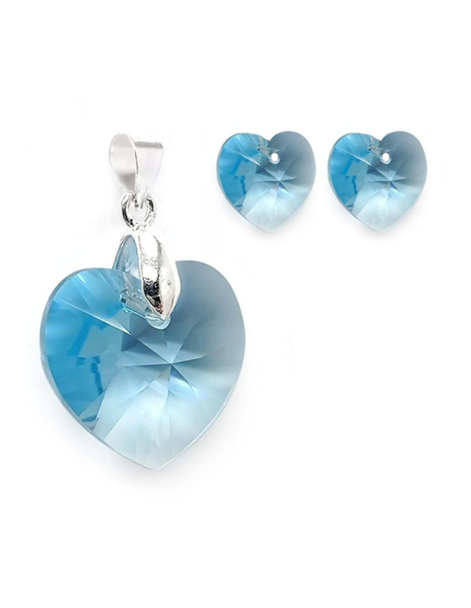 Aretes y collar de corazón Heart de plata p 925 cristal 2