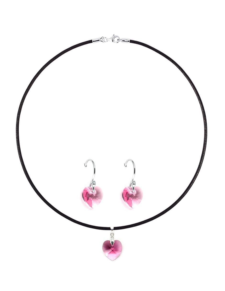 Aretes y collar de corazón Heart de plata p 925 cristal 3