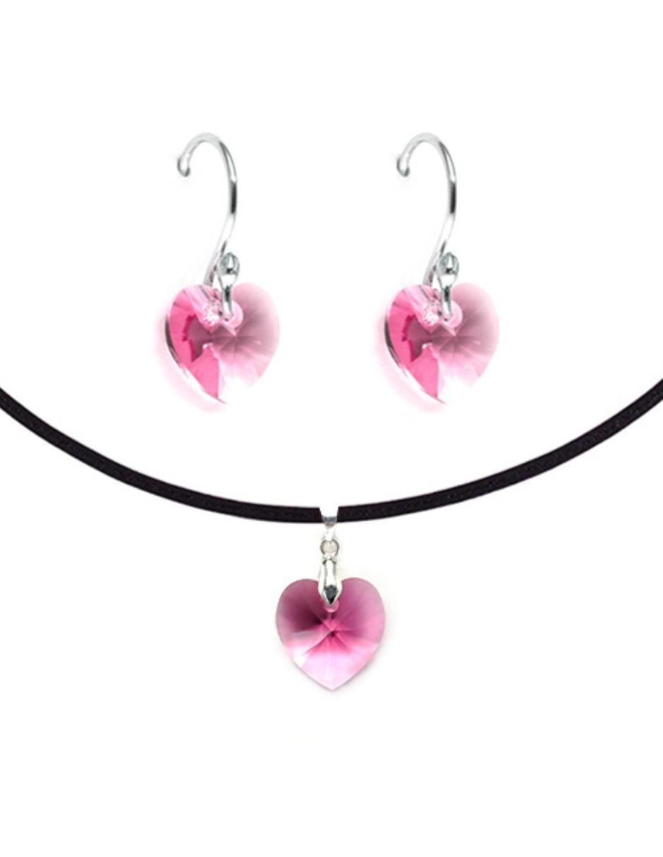 Aretes y collar de corazón Heart de plata p 925 cristal 5
