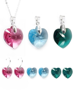 Aretes y collar de corazón Heart de plata p 925 cristal