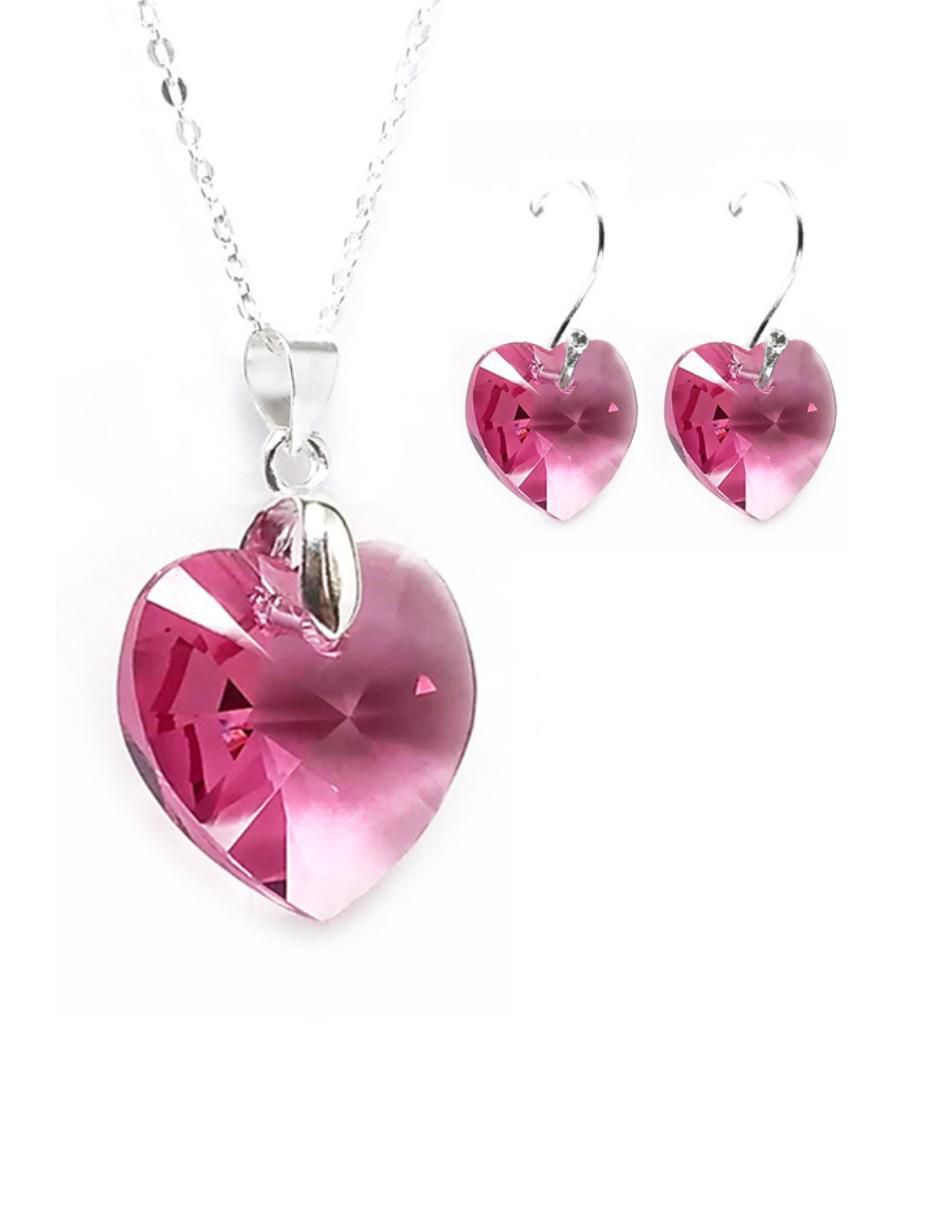 Aretes y collar de corazón Heart de plata p 925 cristal 3