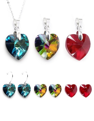 Aretes y collar de corazón Heart de plata p 925 cristal