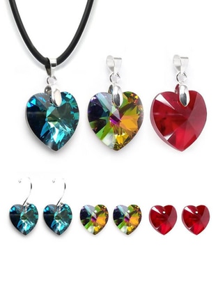 Aretes y collar de corazón Heart de plata p 925 cristal