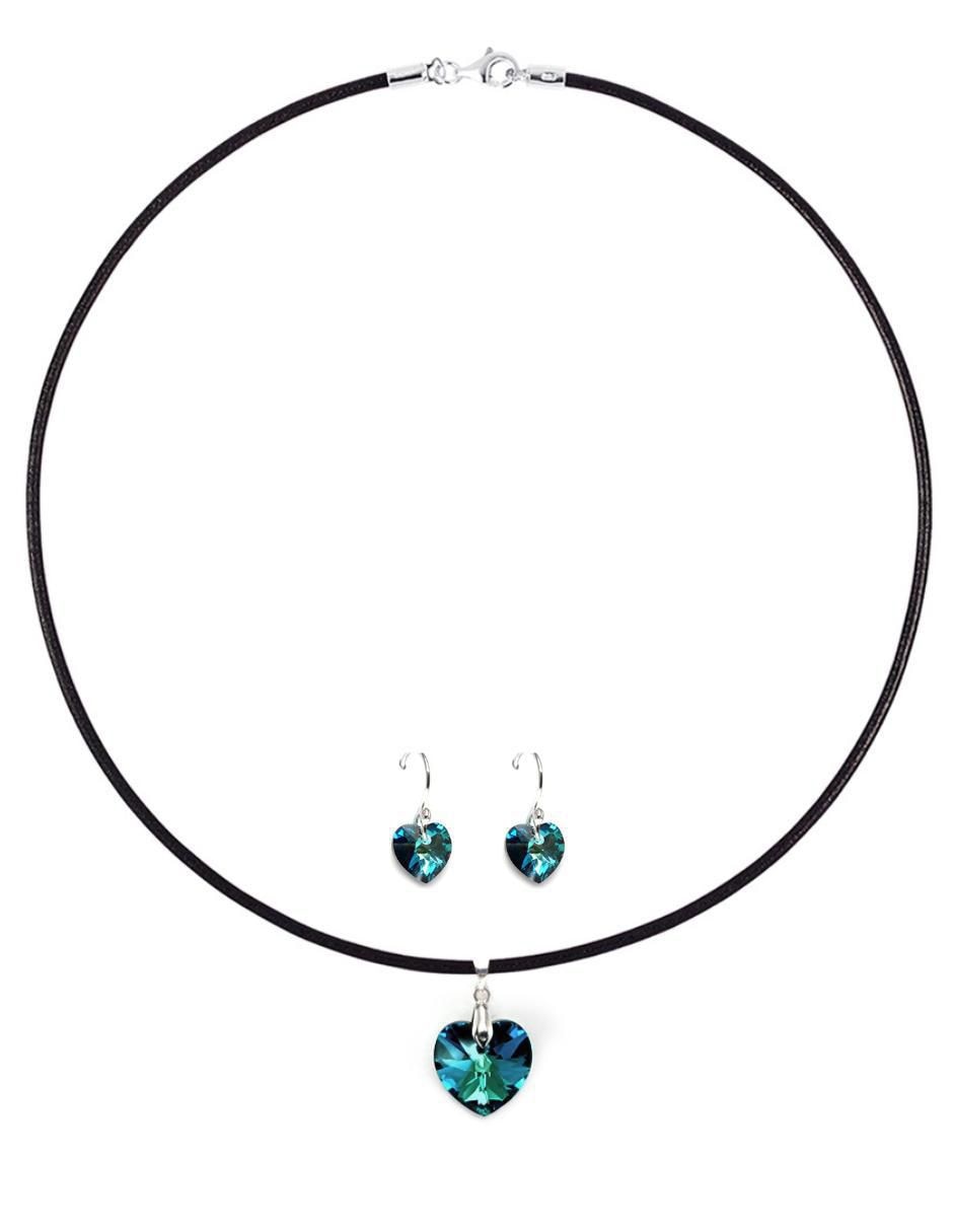 Aretes y collar de corazón Heart de plata p 925 cristal 2