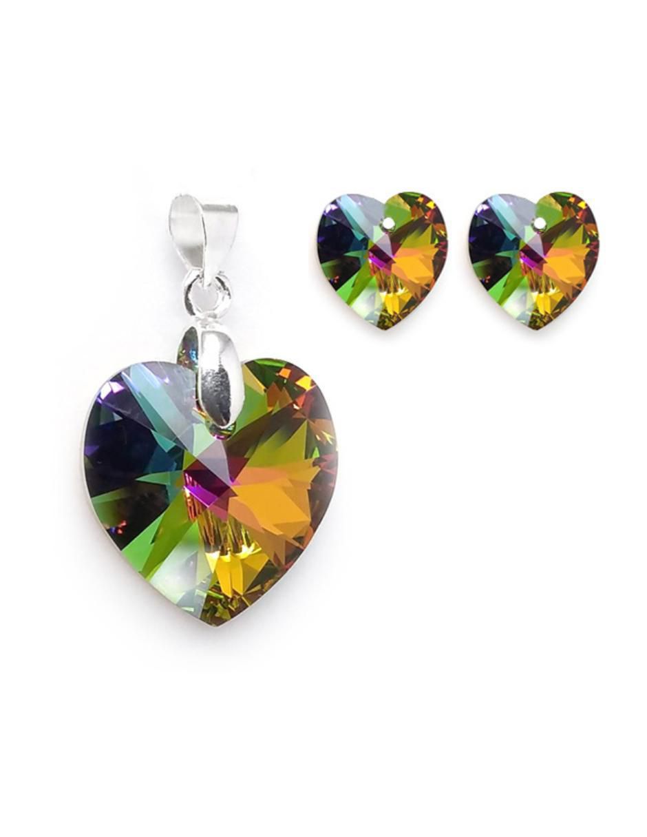 Aretes y collar de corazón Heart de plata p 925 cristal 3