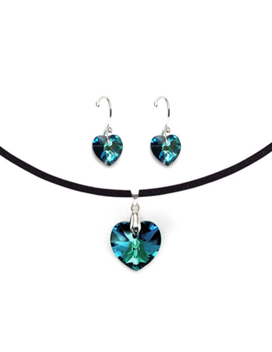 Aretes y collar de corazón Heart de plata p 925 cristal 4