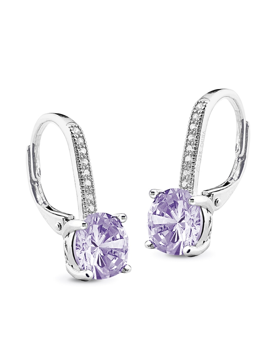 Aretes redondos de plata p 925 con acabado baño rodio zirconia 2