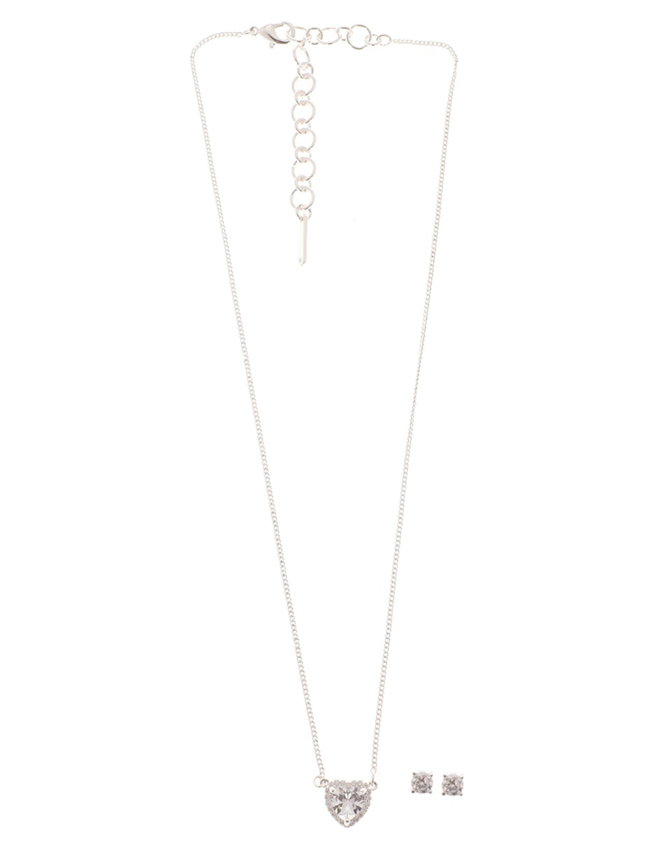 Aretes y collar de corazón de plata P 925 4