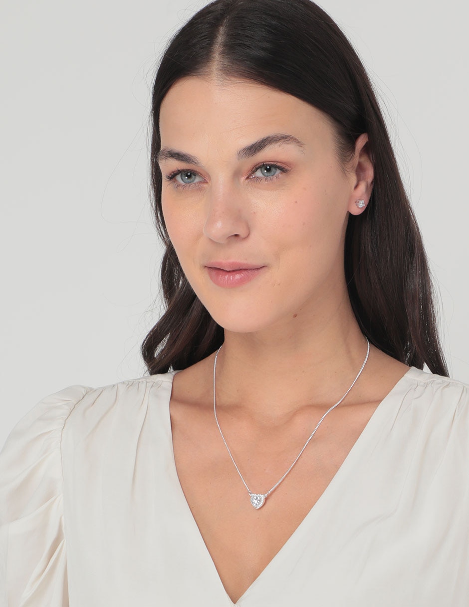 Aretes y collar de corazón de plata P 925 6