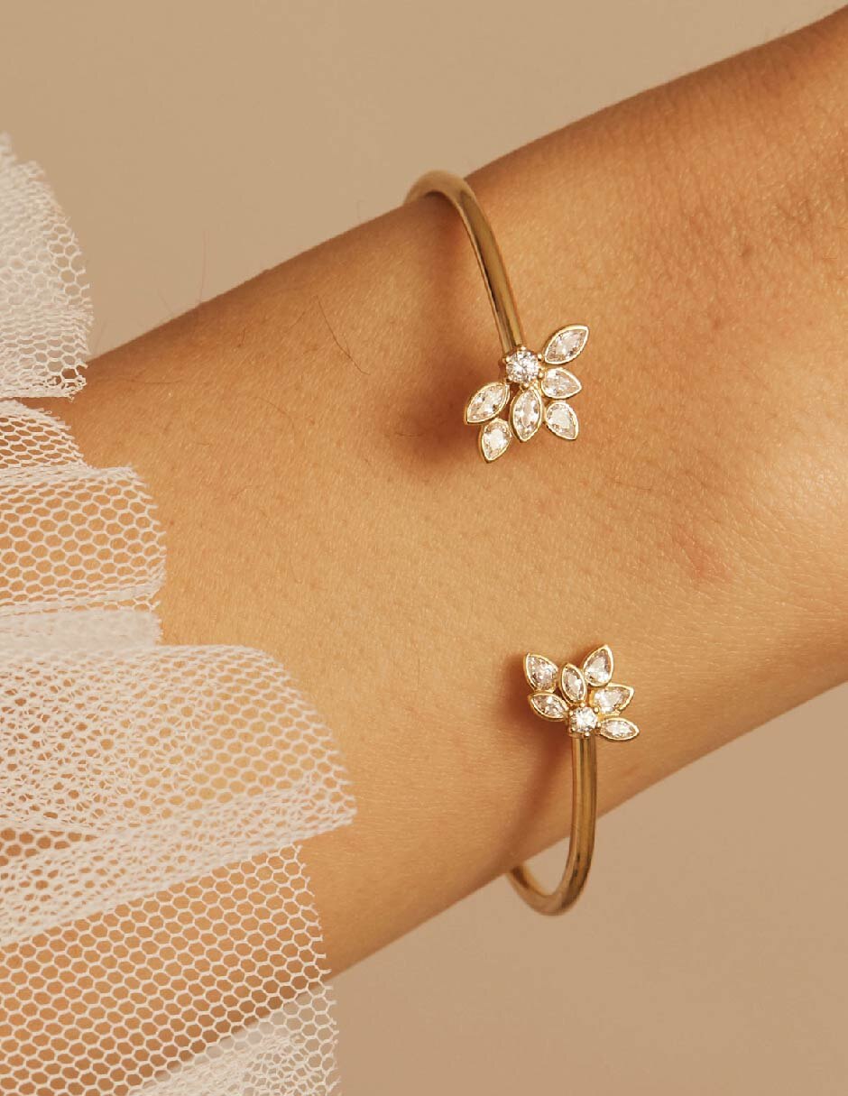Brazalete con circonita Suculenta acabado baño de oro 3